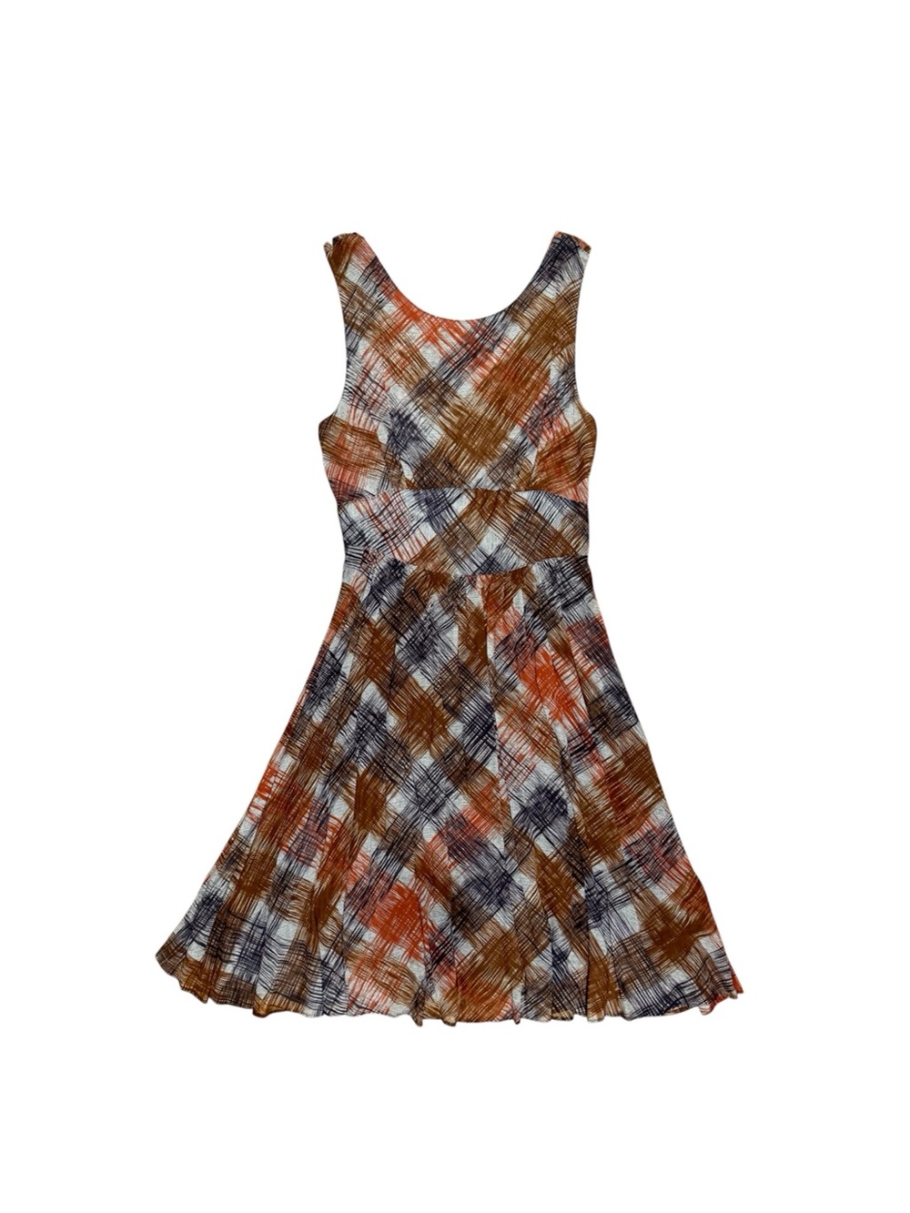Maple | Stylish Fit and Flare Dress Strappy Detail in Autumnal Plaid, Size 4